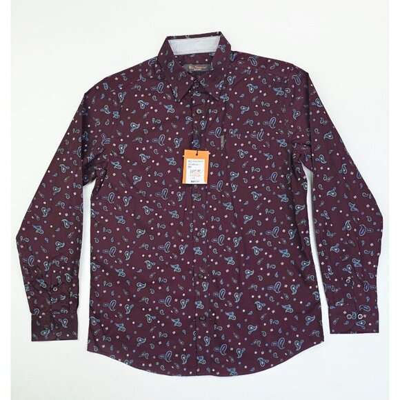 Ben Sherman Size Small Mens Burgundy Blue Paisley Button Down Logo Tag Shirt NWT - Picture 4 of 11